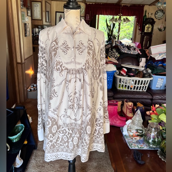 Anna Sui for Target Women's Ivory Lace Long Sleeve Fully Lined Mini Dress S. - Picture 15 of 15